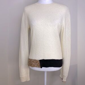 Celine By Phoebe Philo Crewneck Cream Long Sleeve 100% Wool Sweater Size Large